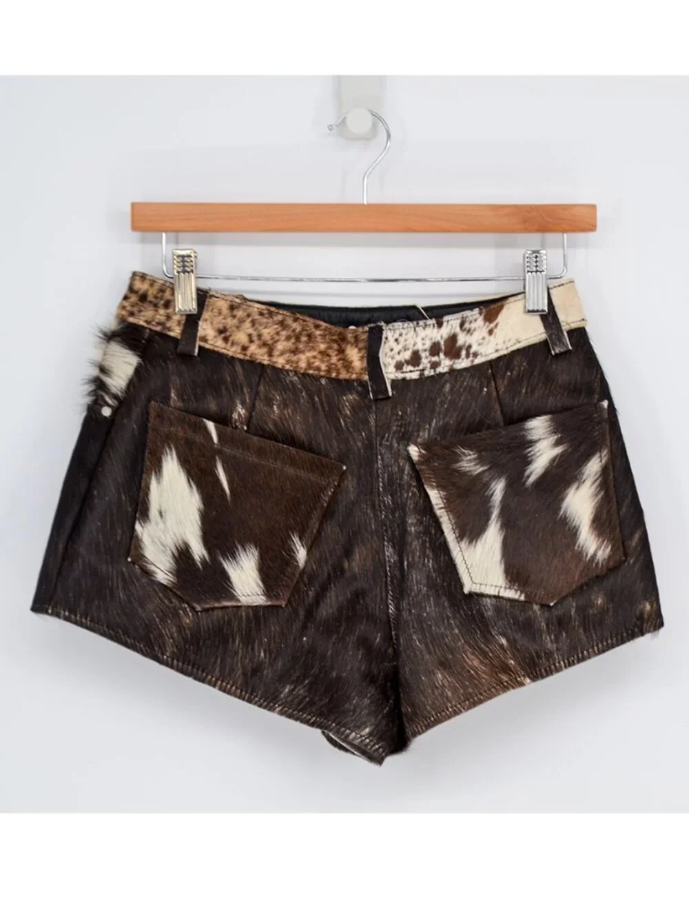Nasty Gal Animal Print Cow Hide Leather Shorts 4 Brown Cream Western